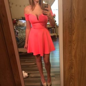 Charlotte Russe Neon Coral Scuba Skater Dress